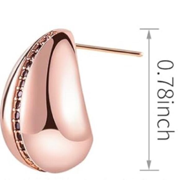 Rose Gold Chunky Earrings with Black Stones - Picture 3 of 3